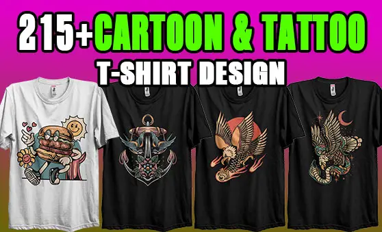 215+Cartoon & Tattoo t shirt design bundle