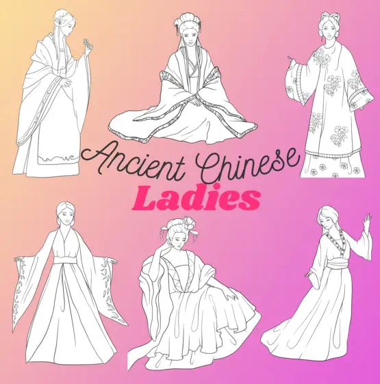 Ancient Chinese Ladies Coloring Pack