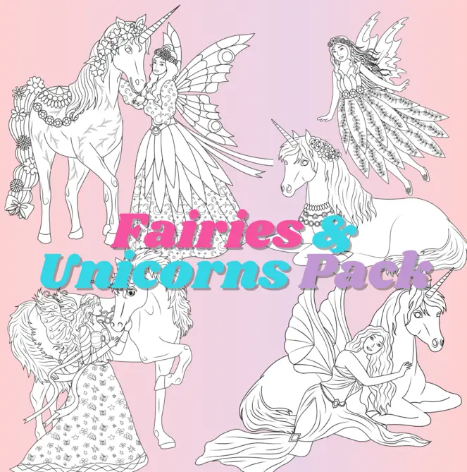 Fairies and Unicorns Coloring Pack