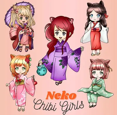 Neko Chibi Girls Coloring Pack