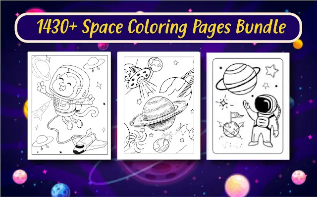 1430 Space Coloring Pages Bundle